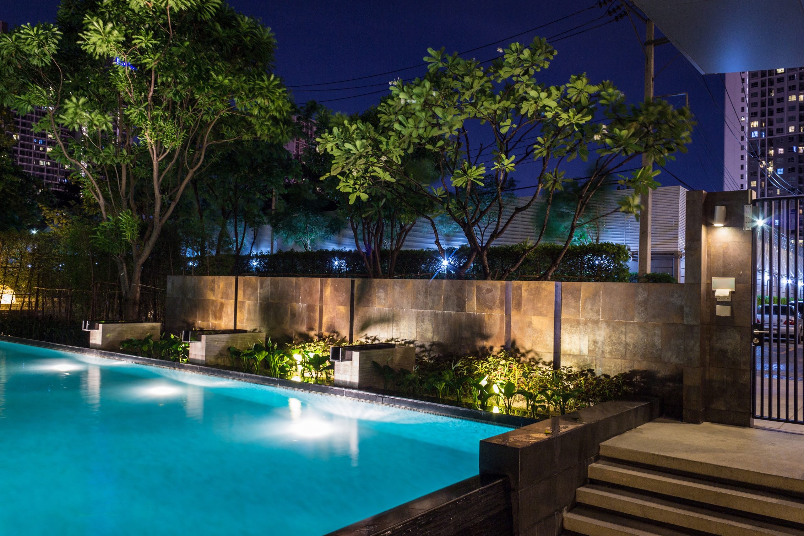 Lighting business for luxury backyard swimming pool.  Relaxed lifestyle with contemporary design by professionals.